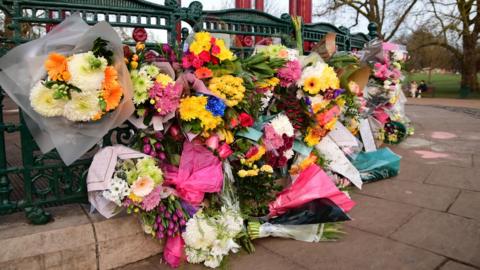 Flowers left at the bandstand on Clapham Common