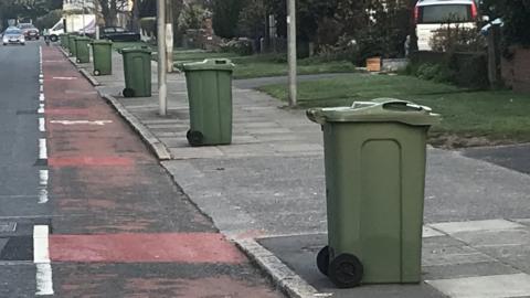 Line of green bins