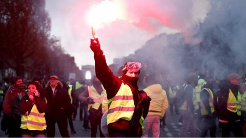 Protester on Champs-Elysee