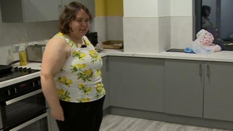 Nicole Jones in the kitchen in her halls of residence