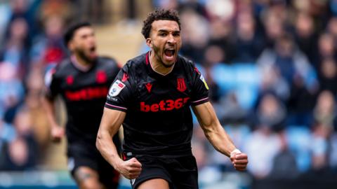 Jacob Brown celebrates his goal for Stoke