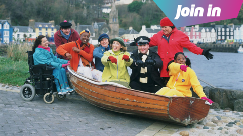 The original cast of Balamory on a boat