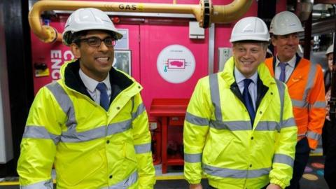 Rishi Sunak with Grant Shapps on a visit to the the Combined Heat and Power Plant at King's Cross, London