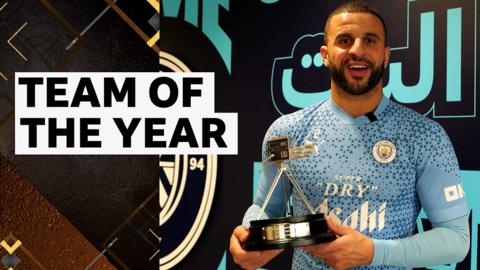 Kyle Walker poses with SPOTY trophy