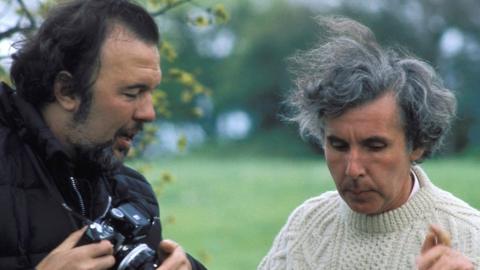 Director Peter Hall with writer Ronald Blythe on the set of Akenfield