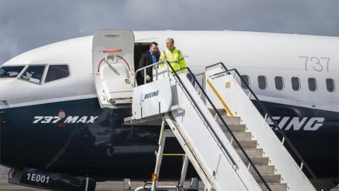 Boeing CEO Dennis Muilenburg after a flight testing new software on the 737 Max, 4 April 2019