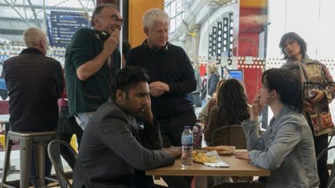 Danny Boyle, Himesh Patel, Richard Curtis and Lily James