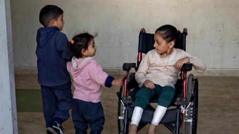 Six-year-old Palestinian girl Siwar Mahdi Ali at the European Hospital in Khan Yunis in the southern Gaza Strip, 25 February 2024.