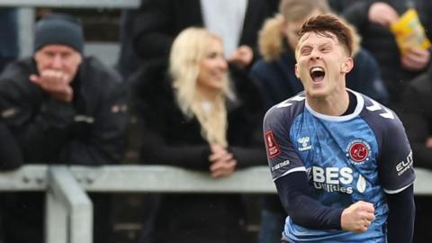 Fleetwood Town's Ged Garner celebrates his goal at Ebbsfleet