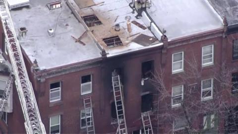 A shot of the building damaged by fire