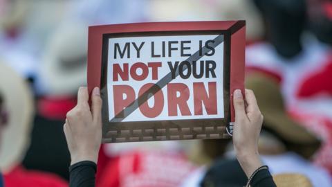 South Korean women protest against sexism and hidden camera pornography on August 4, 2018 in Seoul, South Korea.