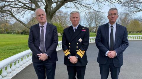 Deputy Peter Ferbrache, Vice Admiral Sir Ian Corder - Lieutenant Governor of Guernsey and Bailiff of Guernsey