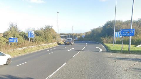 The slip road on to junction 4 of the M55 in Blackpool