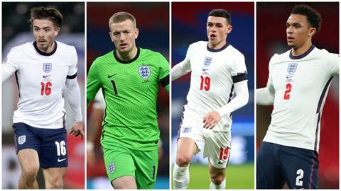 Jack Grealish, Jordan Pickford, Phil Foden and Trent Alexander-Arnold