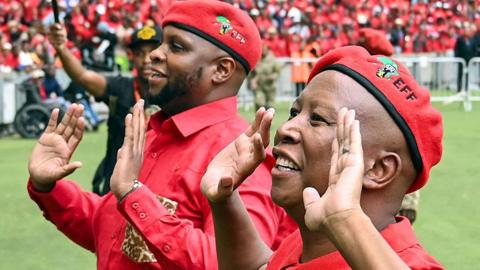 (L-R) Floyd Shivambu and Julius Malema at the Economic Freedom Fighters (EFF) election manifesto launch in Durban, South Africa - February 2024