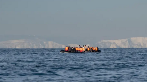 An image of migrants attempting to cross the English Channel. 