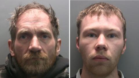 Mugshot images of Daniel Graham on the left and Adam Carruthers on the right