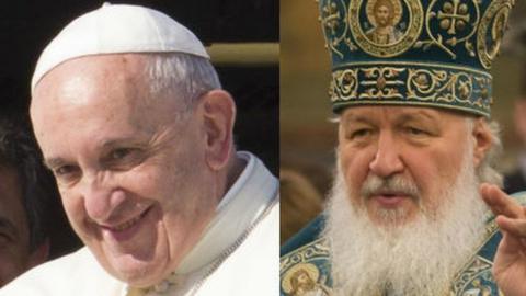 Pope Fracis of the Roman Catholic Church and Patriarch Kirill of the Russian Orthodox Church