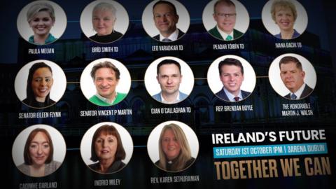 Poster displaying different politicians attending Ireland's Future