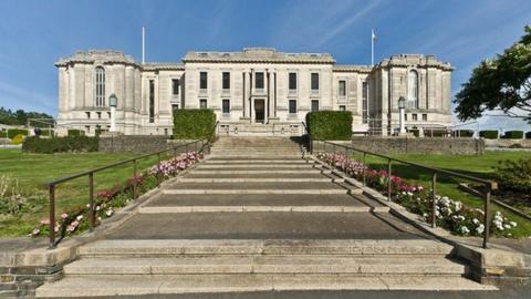 The frontfacing shot of the National Library of Wales in Aberystwyth