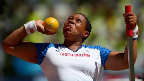 Vanessa Wallace competing in the shot put