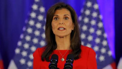 Republican presidential candidate and former U.S. Ambassador to the United Nations Nikki Haley speaks as she announces she is suspending her campaign, in Charleston, South Carolina, U.