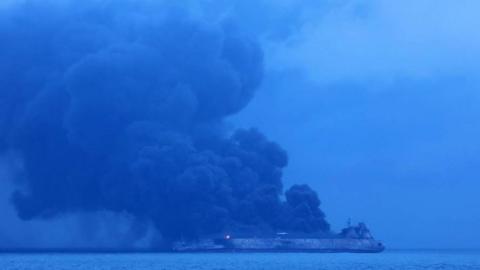 The Sanchi oil tanker in flames off China's east coast