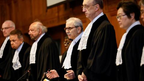 Judge Nawaf Salam presides over the International Court of Justice (ICJ) ruling on Nicaragua's demand to order Berlin to halt military arms exports to Israel and reverse its decision to stop funding U.N. Palestinian refugee agency UNRWA as an emergency measure in The Hague, Netherlands, April 30, 2024.