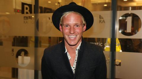 Jamie Laing pictured at BBC Radio 1 offices in 2022