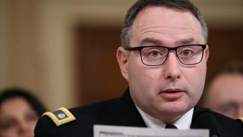 Lt Col Alexander Vindman during his testimony before a House Intelligence Committee hearing as part of the impeachment inquiry into US President Donald Trump