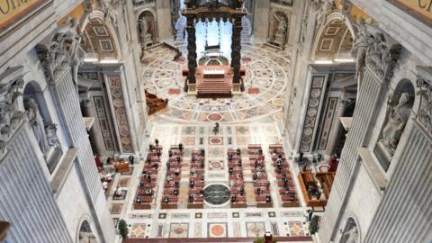 The Pentecost Mass led by Pope Francis in the Blessed Sacrament chapel of the St. Peter"s Basilica