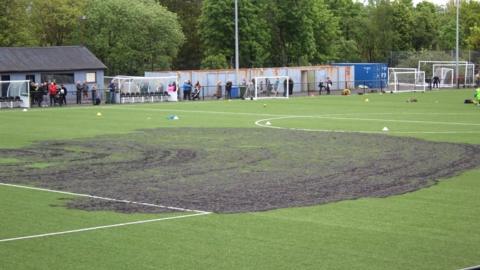 The pitch at Westfield Park in Denny has been extensively damaged by the fire