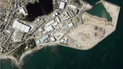 An aerial view of the existing inert waste disposal site at Longue Hougue