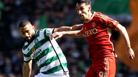 Aberdeen’s Bojan Miovksi and Celtic's Cameron Carter-Vickers