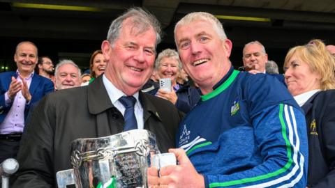 JP McManus pictured with Limerick hurling manager John Kiely