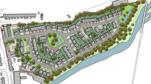 An aerial plan of a proposed layout of the site