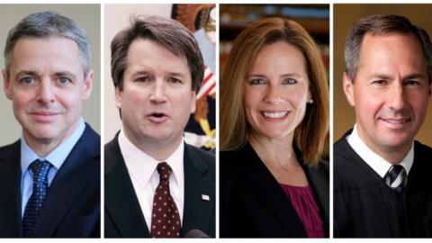 Federal appeals court judges L-R: Raymond Kethledge, Brett Kavanaugh, Amy Coney Barrett, and Thomas Hardiman, being considered for the US Supreme Court.