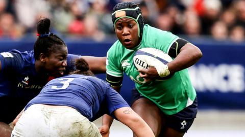 Linda Djougang in action against France in last year's Six Nations when the French clinched a 38-17 victory in Le Mans