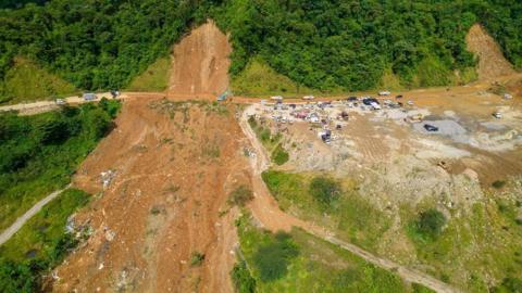 A drone picture shows a view of a landslide caused by heavy rains in Choco, Colombia January 13, 2024.
