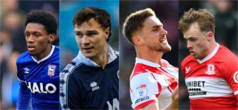(Left to right) Ipswich forward Jaden Philogene, Millwall captain Jake Cooper, Southampton defender Taylor Harwood-Bellis and Middlesbrough forward Tommy Conway 