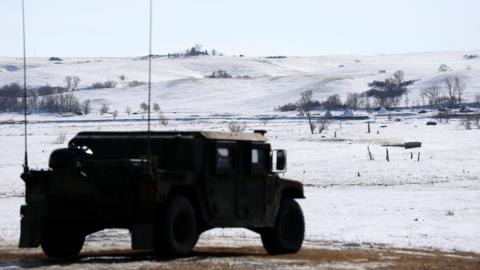 North Dakota National Guard vehicle on the outskirts of the Dakota Access oil pipeline protest camp. January 29, 2017