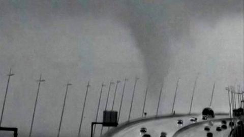 Video shows the waterspout on the Tagus Estuary on Thursday, in southern Lisbon.