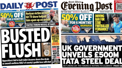 Front pages of Daily Post and South Wales Evening Post