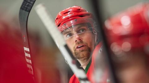 Cardiff Devils forward Justin Crandall on the bench in the 2024 Elite League playoffs quarter-final