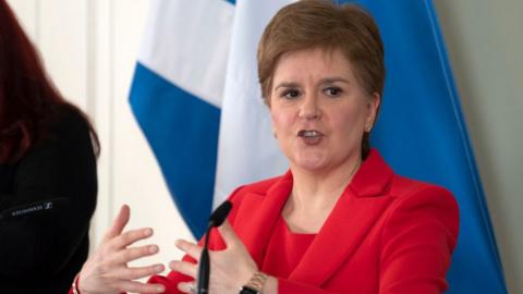 Nicola Sturgeon makes a point at a press conference to outline her Independence Prospectus
