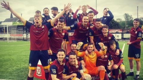 Cardiff Met players celebrate their win over Bala Town