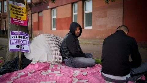 Two Afghan refugees facing eviction went on hunger strike outside the Home Office in Glasgow in August 2018