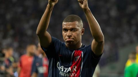 Kylian Mbappe salutes the crowd after scoring during PSG's 1-1 draw with Toulouse last week.