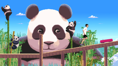 Screengrab of game showing pandas and runner