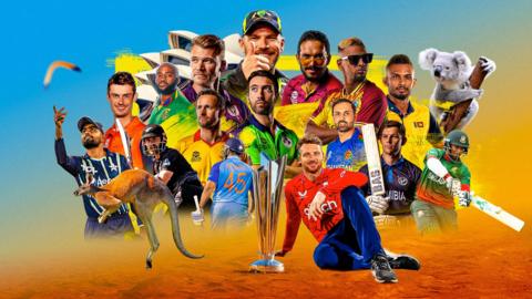 T20 World Cup graphic with all the captains infront of the Sydney Opera House